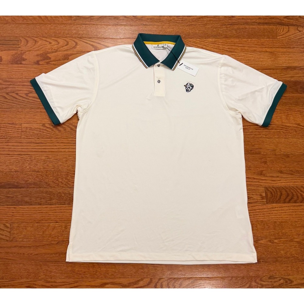 New Devereux Golf Polo Shirt Mens XL White Skull Head Logo Performance
